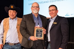 Peter Dong-Kyun Kim, president and CEO of Daedong-USA, Inc. KIOTI Tractor Division; Mike Schramke, owner of Larry Stovesand Equipment; and Tim Phillips KIOTI Tractor National Sales Manager.