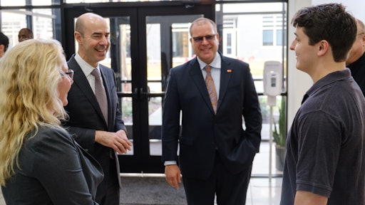 STIHL Inc. V.P. of Operations Lorraine Holder, U.S. Secretary of Labor Eugene Scalia, STIHL Inc. President Bjoern Fischer and Bradley Holmes, former apprentice and full-time employee, discuss the apprentice program.