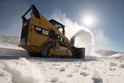 The appeal of either skid steers or compact track loaders for use in snow removal is understandable. Both machines have advantages and disadvantages in snow work. One benefit if the variety of attachments available, such as this Caterpillar 289D Compact Track Loader with SR321 Snow Blower.