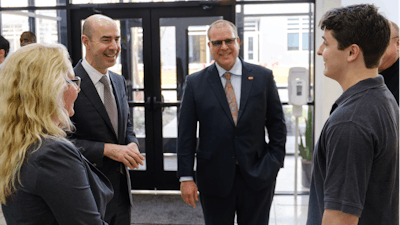 STIHL Inc. V.P. of Operations Lorraine Holder, U.S. Secretary of Labor Eugene Scalia, STIHL Inc. President Bjoern Fischer and Bradley Holmes, former apprentice and full-time employee, discuss the apprentice program.
