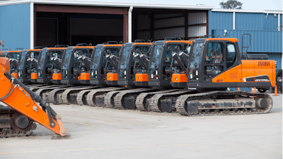 Doosan excavators are prepped for final assembly at a new customization plant in Savannah, Georgia. The customization plant allows Doosan to provide machines sooner to Doosan dealers and customers nationwide.