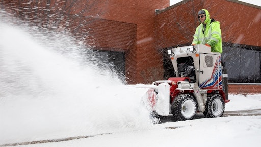 The Ventrac Sidewalk Snow Vehicle (SSV) has the ability to add multiple attachments and includes ergonomic features.