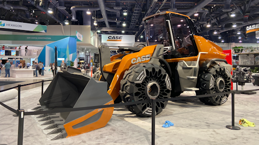 Project TETRA is a futuristic-looking methane-powered concept wheel loade that made its debut in North America at CONEXPO.