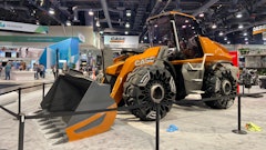 Project TETRA is a futuristic-looking methane-powered concept wheel loade that made its debut in North America at CONEXPO.