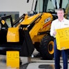 JCB Chief Innovation and Growth Officer Tim Burnhope pictured with the ventilator housing prototypes.