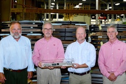 Rotary CEO Ed Nelson, Chief Manufacturing Officer Dennis Lamb, General Manager Tim Cooper and CFO Don Martin proudly display Rotary’s 250 millionth blade that was produced in early 2020.