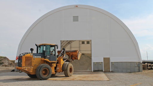 Fabric structures feature many structural benefits, like the cover, frame, and clear span design that provide an advantage for storing sand and salt.