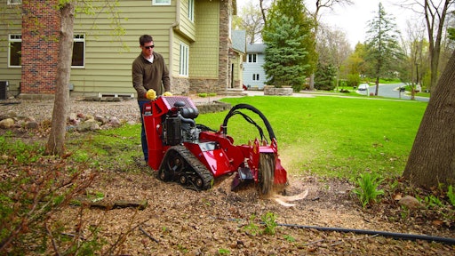 The track design on the tracked walk-behind stump grinders better distributes the machine's weight, making these units ideal for residential applications.