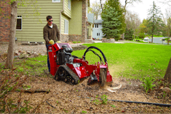 The track design on the tracked walk-behind stump grinders better distributes the machine's weight, making these units ideal for residential applications.