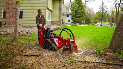 The track design on the tracked walk-behind stump grinders better distributes the machine's weight, making these units ideal for residential applications.