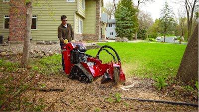 The track design on the tracked walk-behind stump grinders better distributes the machine's weight, making these units ideal for residential applications.