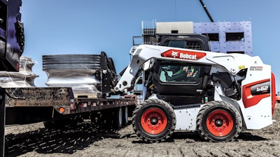 A staple for any skid steer, pallet forks make material handling across tricky jobsite terrain easy, with many skid steers having lifting capacity near 2,000 lbs. or more.