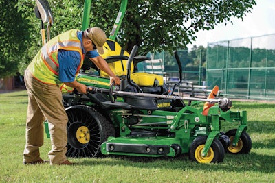 Among the new attachments for the John Deere Z900 ZTrak line include a string trimmer rack, cargo tray and tool carrier.