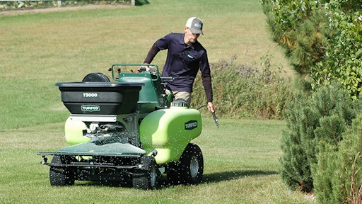 Turfco's hands-free speed control permits operators to use one hand for steering and the other to control the wand while driving if necessary.