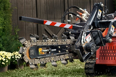 A stand-on skid steer with a trencher attachment is an ideal fit for jobs that only require a trench of around 50 yards and/or a jobsite that will have a range of tasks.