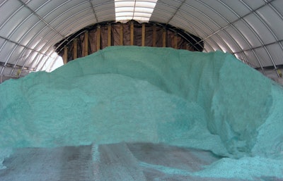 By pre-wetting salt with a liquid, the salt sticks to the pavement better, so less salt is bouncing or scattering and also works faster to melt the snow and ice.