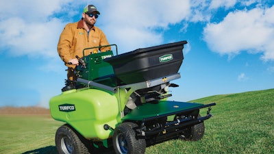 The T5000 has 325 lbs. spreader capacity.