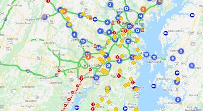 The Maryland Department of Transportation's 511 map on Tuesday, Jan. 4.