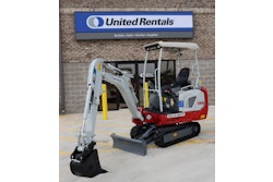 The Takeuchi TB20e has an operating weight of 4,255 lbs., a bucket capacity of 1.34 cu. ft. and a primary auxiliary flow of 9.0 gpm.