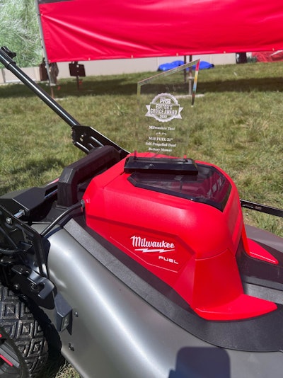 Green Industry Pros staff presented Milwaukee Tool with the 2022 Editor's Choice Award for its M18 Fuel 21-inch Self-Propelled Dual Battery Mower.