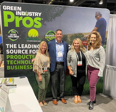 The Green Industry Pros team takes on NALP's Elevate. From left: Editor Sarah Webb, Brand Director Jason DeSarle, Account Executive Megan Perleberg and Marketing & Events Manager Cathy Somers.