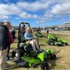 Editor Sarah Webb tests out one of Greenworks Commercial's new OptimusZ mowers.