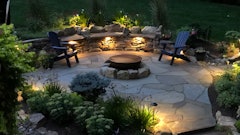 A night view of the stonework, lighting and ambiance.