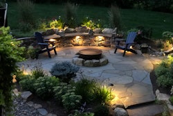 A night view of the stonework, lighting and ambiance.