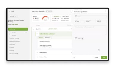 Example of what the screen would look like when you are looking at your job cost overview.