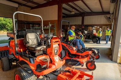 Kubota's F3710 (foreground) and ZD1611 (background) mowers.