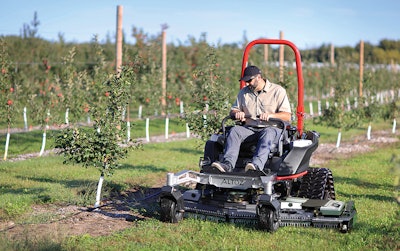 The extension provides 16 inches of additional cutting width (82 inches total) and flexes up to 12 degrees to follow the terrain.