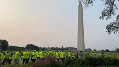Green industry professionals prepare to tackle projects near the base of the Washington Monument for NALP's Renewal & Remembrance event.