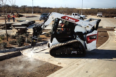 Various attachments can be used to break up existing materials.