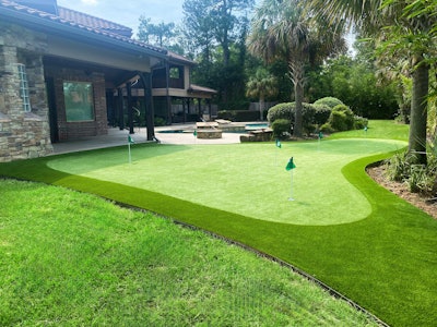 Artificial turf technology has developed to be pet- and kid-friendly for residential yards.
