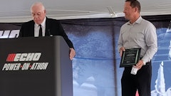 Lake Zurich Mayor Tom Poynton presented Harold Redman, President and CEO of ECHO Inc., with the Green Business Award at ECHO's Power-On-Athon.