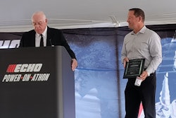 Lake Zurich Mayor Tom Poynton presented Harold Redman, President and CEO of ECHO Inc., with the Green Business Award at ECHO's Power-On-Athon.