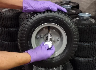 It's essential to check the tire pressure on spreader-sprayers before and after storage.