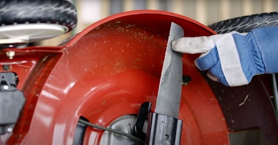 Check that mower blades are sharp, rather than dull.