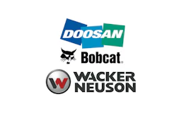 Logos of Doosan, Bobcat, and Wacker Neuson industrial equipment brands