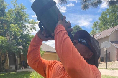 Jesse Nunez, owner of Clean Cut Landscaping (Englewood, Colorado), freezes his water bottle every night and drinks the cold water all day long to cool off.