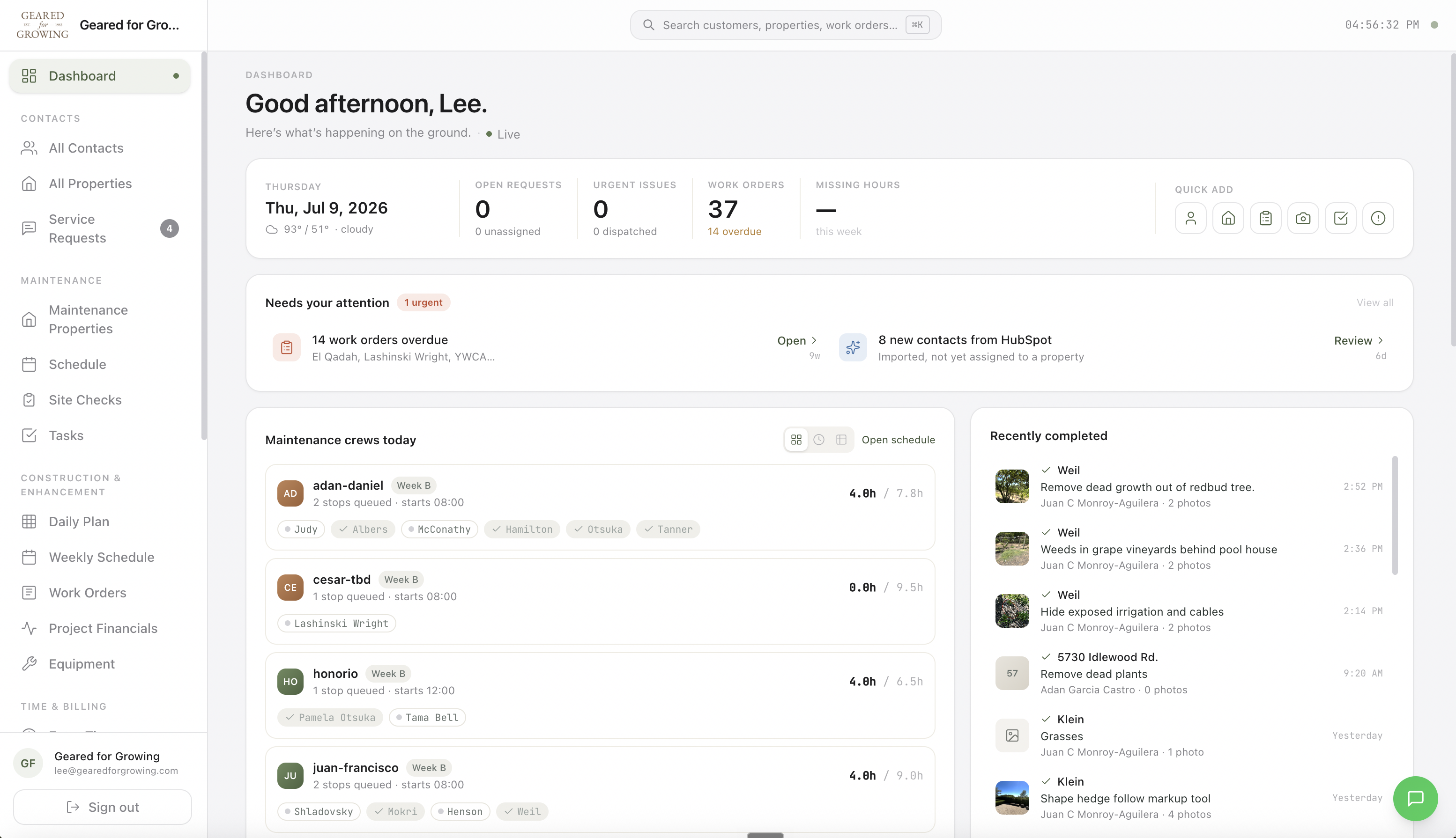 Daily Geared For Growing System Dashboard