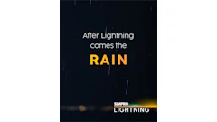 SIMPRO Lightning logo on stormy night background with rain and lightning effects
