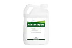Foliar Pak Carbon Complete 0-0-1 fertilizer jug with product label and guaranteed analysis information