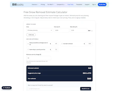 Snow Removal Estimate Calculator