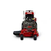 Red and black Ferris zero-turn radius lawn mower with front-facing view showing cutting deck and engine