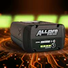 ALLPRO battery or power tool device displayed with digital circuit board effects and orange lighting