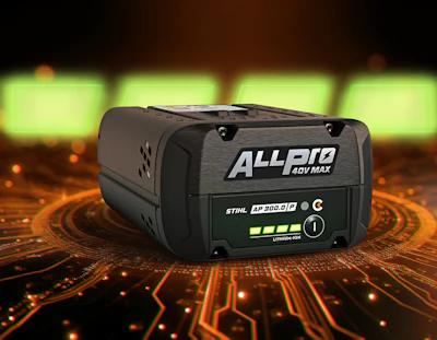 ALLPRO battery or power tool device displayed with digital circuit board effects and orange lighting