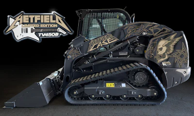 Metallica Limited Edition TV450B compact track loader with black finish and gold skull graphics