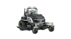 Black and gray zero-turn radius riding lawn mower with green accents and extended deck