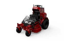 Red and black Ferris zero-turn radius lawn mower with front-mounted cutting deck